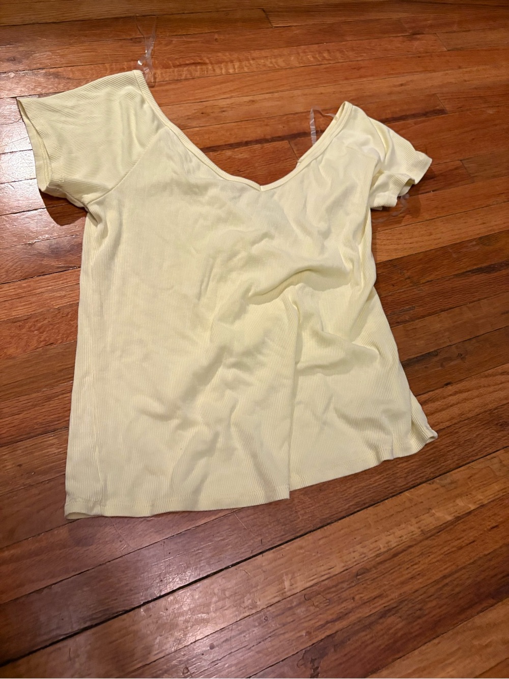 wild fable Pale Yellow Ribbed V-Neck Short Sleeve Tee